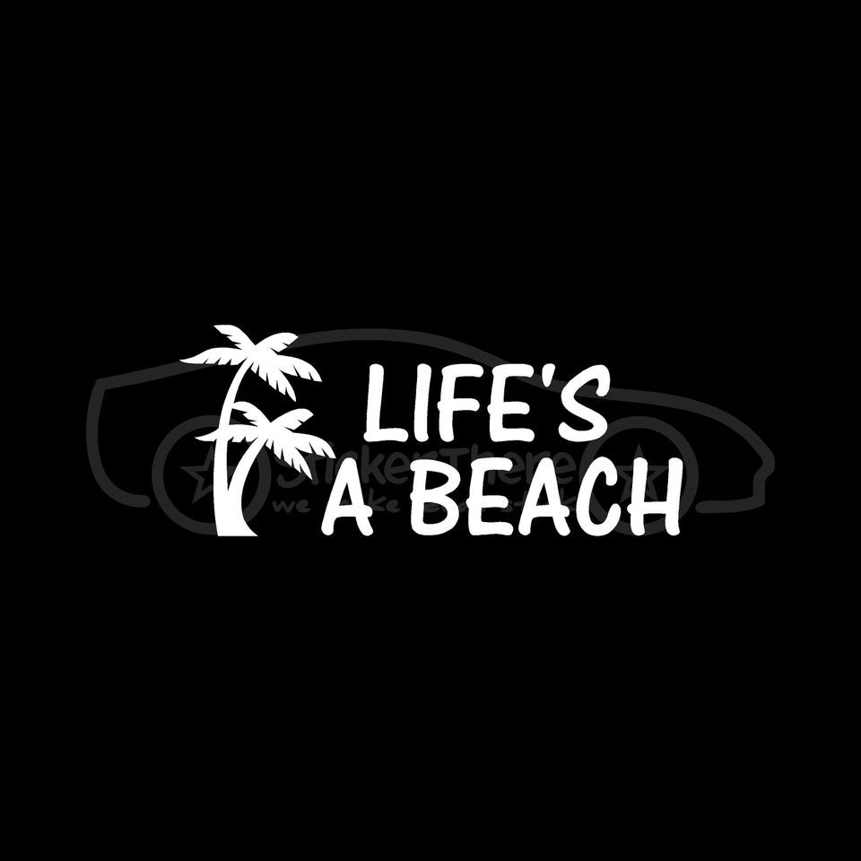   BEACH Sticker Cute Girlie Vinyl Decal Ocean Sand Salt Water Palm Tree