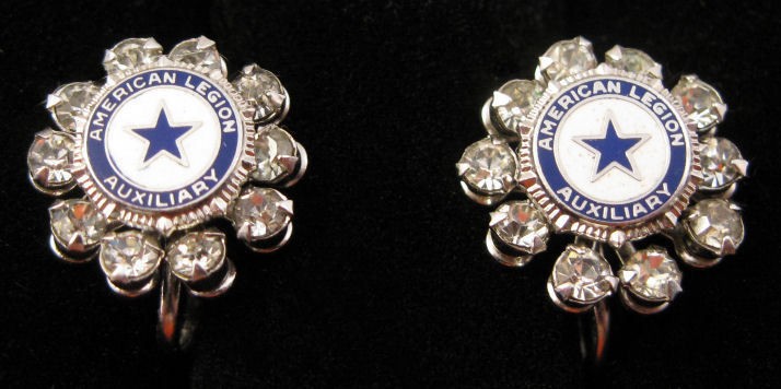 Lovely Vintage American Legion Auxiliary Rhinestone Screwback Earrings