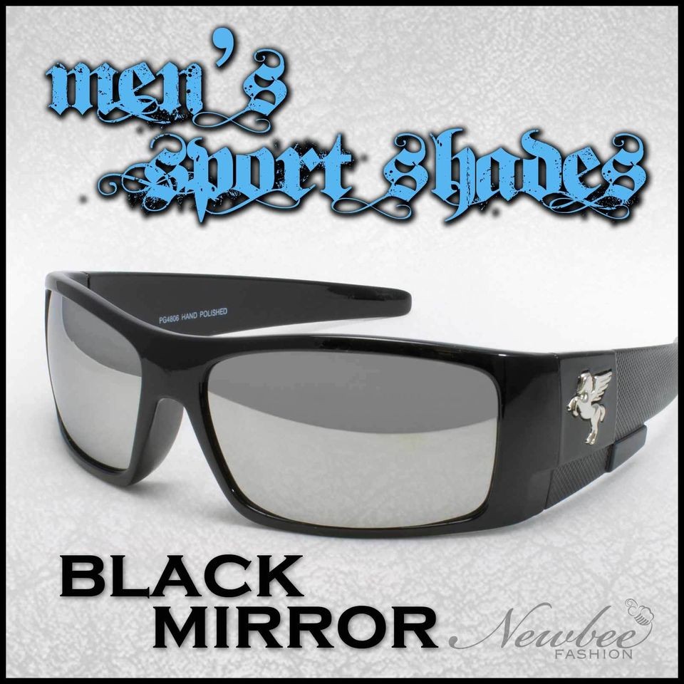 Large Black Mirrored Lens Sunglasses Cool Total Reflective Lens Macho 