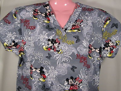 NEW Nursing Medical Scrubs Disney Mickey Mouse Gray X LARGE XL