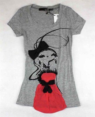 NWT Womens Moschino Bow Lady Red Dress Fashion Tee/Top/T shirt 1155 