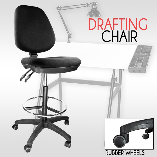 Office Drafting Black Clerk Bank Chair Adjustable Back Footrest 