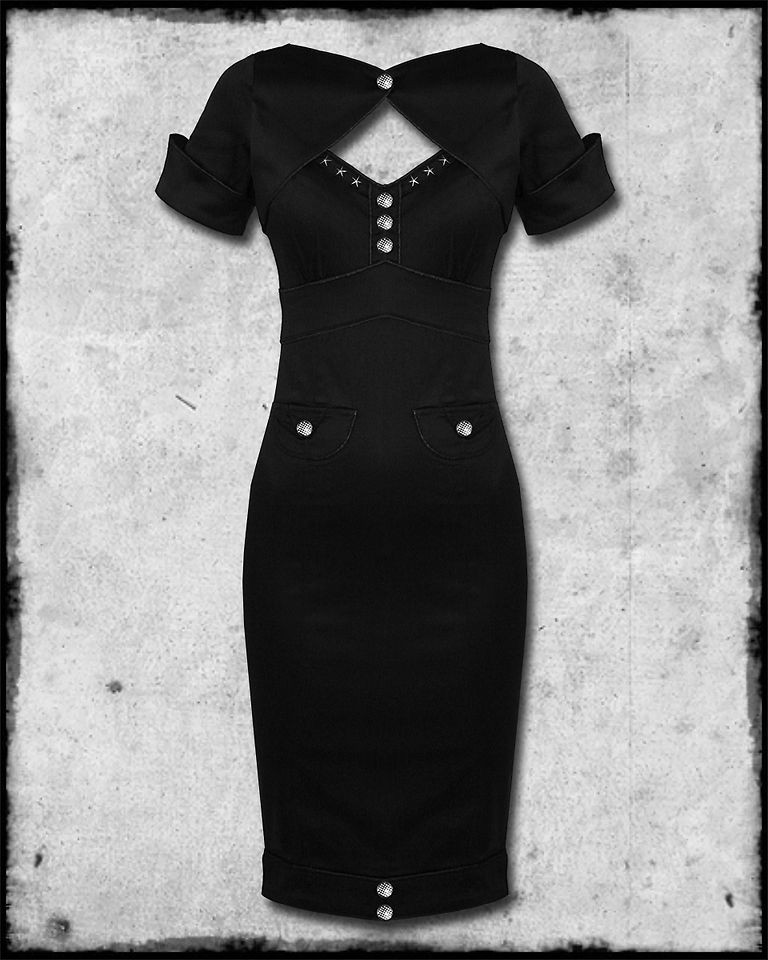   BLACK STEAMPUNK ROCKABILLY PINUP ARMY WARTIME MILITARY PENCIL DRESS