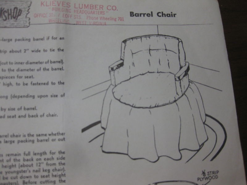 Vtg Pattern WALTS WORKSHOP BARRE​L CHAIR 1954
