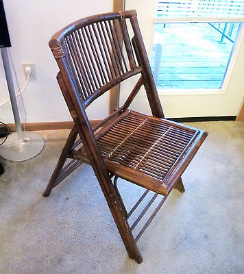 Vintage Mahogany Brown Wood Cane Bamboo Asian Rattan Desk Folding 