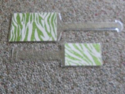 Green Zebra Striped Luggage Tag Book Bag Backpack Sparkle Glitter 