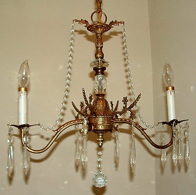   BRONZE Prisms ACANTHUS LEAF Crystal beaded Unique CHANDELIER Fixture