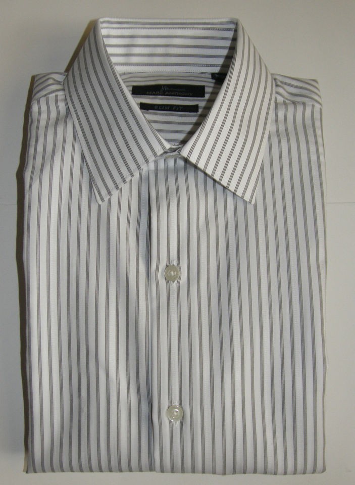 MARC ANTHONY MENS WHITE & BLACK SLIM FIT SPREAD COLLAR DRESS SHIRT 