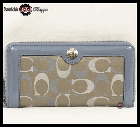   SIGNATURE 3 COLOR GALLERY ZIP AROUND WALLET 46450 KHAKI & BLUE NEW