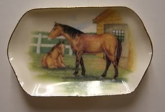 Dollhouse Miniatures ~ BY BARB ~ Large Tray with Horses Ceramic Hand 