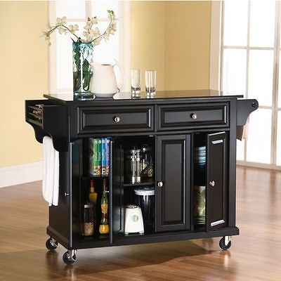 Crosley Furniture Solid Black Granite Top Kitchen Cart or Island