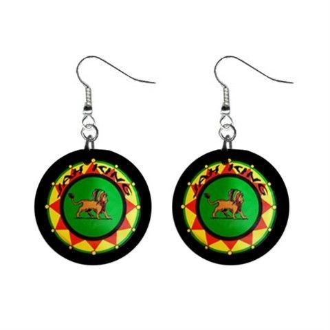 New 1 Button Earrings Lion of Judah Rasta ER001