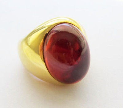   18K Gold Garnet Cabochon Large Chunky Ring Ladies Mens Size 7.5