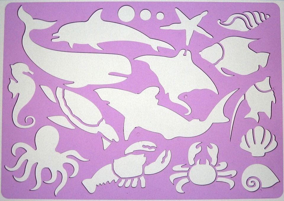 Animals Drawing Template Stencil Ocean Creatures Gold Fish Dolphin 