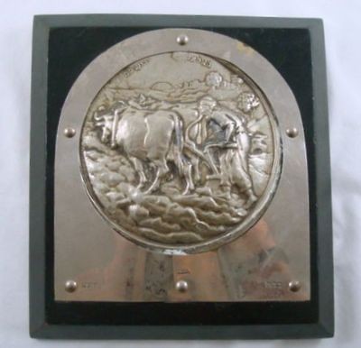 Vintage Judaica Palestine Bezalel Silver Plaque Elisha Oxen Plow