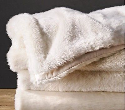 Restoration Hardware Luxe Faux Fur Throw 50x60~ ARTIC FOX ~