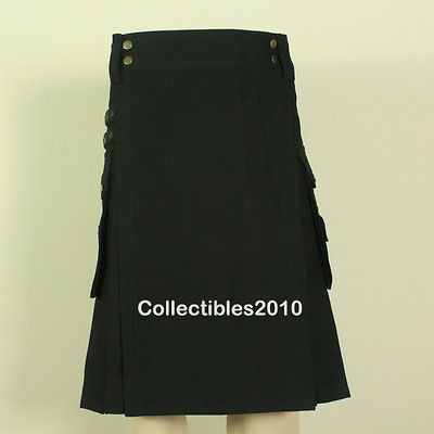 Active Men Black Utility / Modern Work Kilt 30 to 50 Sizes