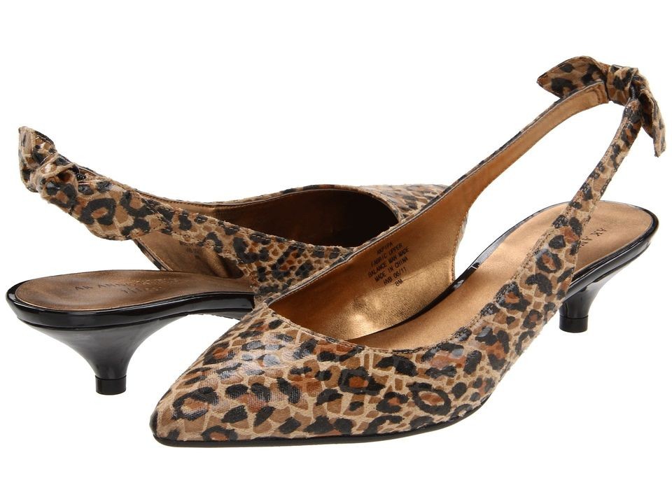 ANNE KLEIN Pipa LEOPARD Black Pumps Shoes Kitten Heels Slingbacks 