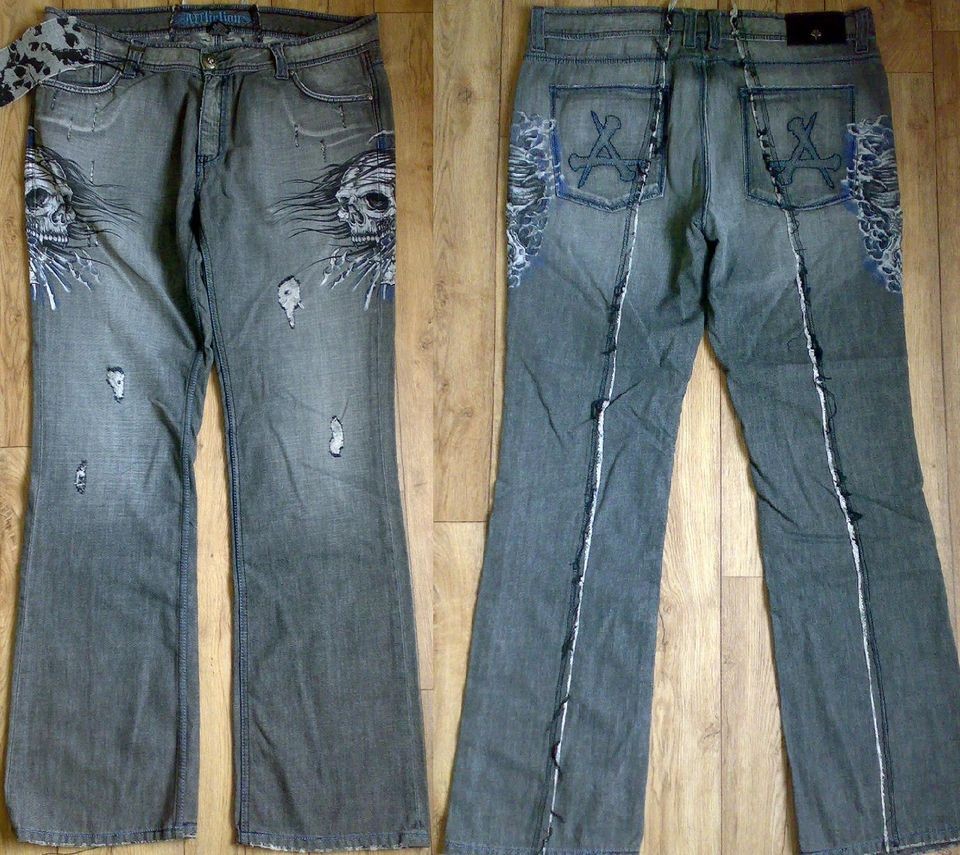 Mens AFFLICTION SKULL DROWNING DENIM JEANS 40 (101 cm)waist NEW 100% 