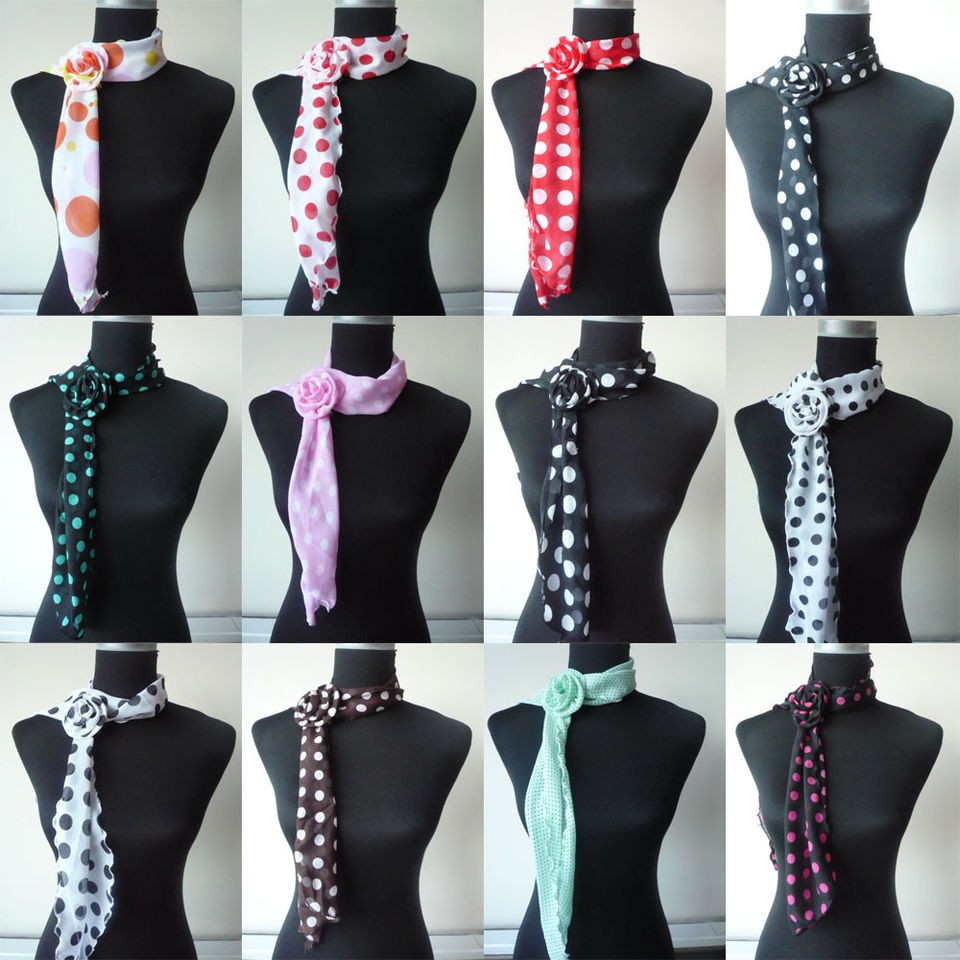 14 Selection Fashionable Polka Dot Scarf w/ Flower Clip