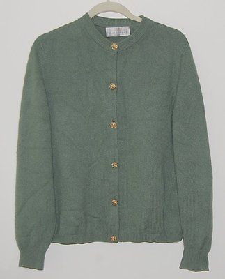 Vintage BERK Ballantyne Scotland 100% Cashmere Sage Green Cardigan 