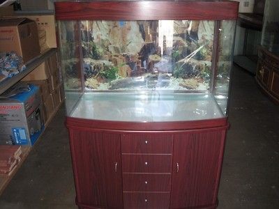 100 Gallon [New] Redwood colored Aquarium w/ Canopy,Cabinet, Lights 