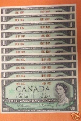 One Dollar bill 1867 1967 Canadian Bank Notes Lot of 10 MINT 