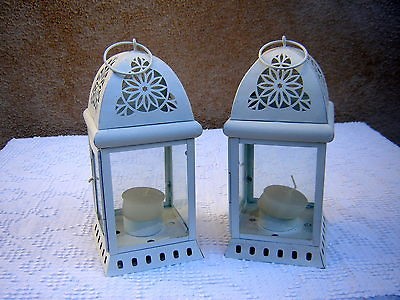 Metal Cutout w/ Glass Gazebo Hanging Lantern Candle Holder Used Lot 