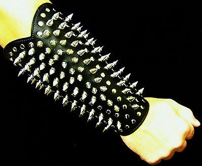   BLACK LEATHER SPIKED GAUNTLET BRACER CUFF SCA LARP PUNK GOTH DEATH