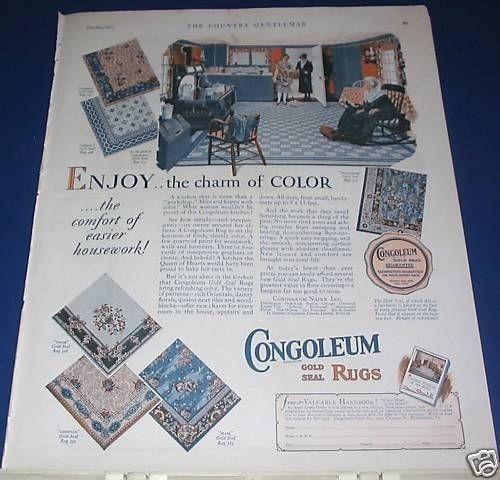 1927 Congoleum Rug Linoleum Ad vintage kitchen