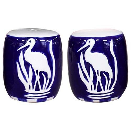 NEW SHOREBIRD HERON Ceramic Salt & Pepper SHAKER Blue Sky DIANE 