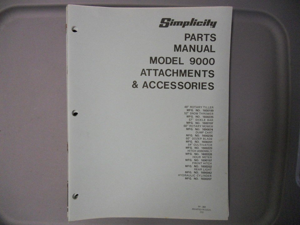   Parts Manual 9000 Model Attachments And Accessories Lawn Tractor