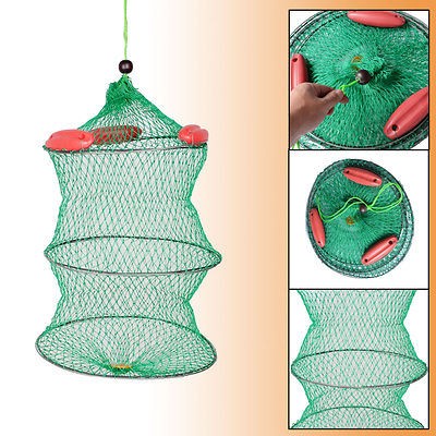 Foldup 2 Tier Knot Mesh Boat Fishing Live Bait Keep Net Green Fucqp