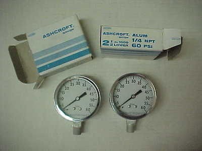 QTY 2 ASHCROFT GAUGE DIAL 2 1/2 FACE 0 60 PSI ALUM 1/4 NPT NIB