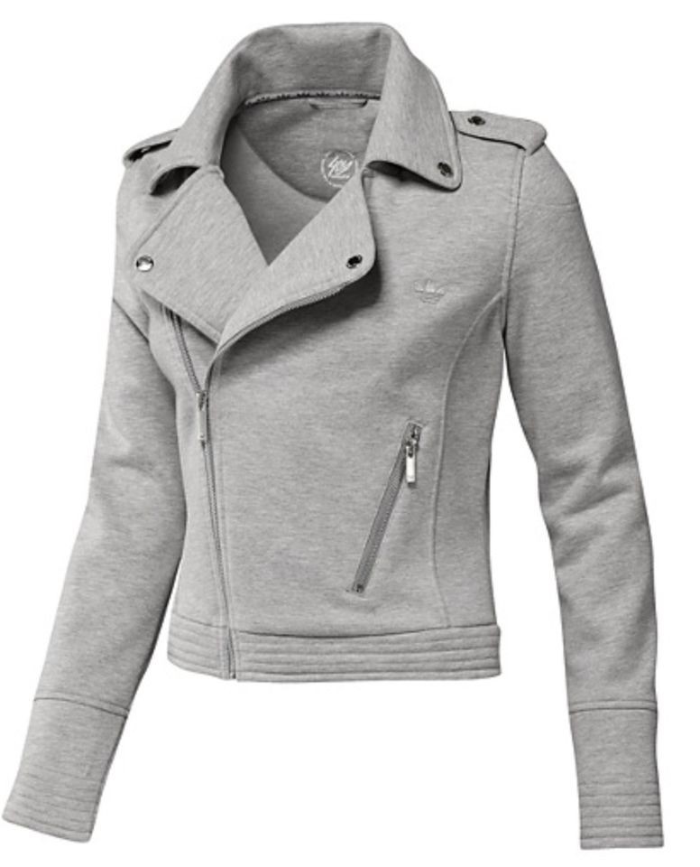 NEW Adidas Originals Womens FLEECE BIKER JACKET Gray Heather Top 