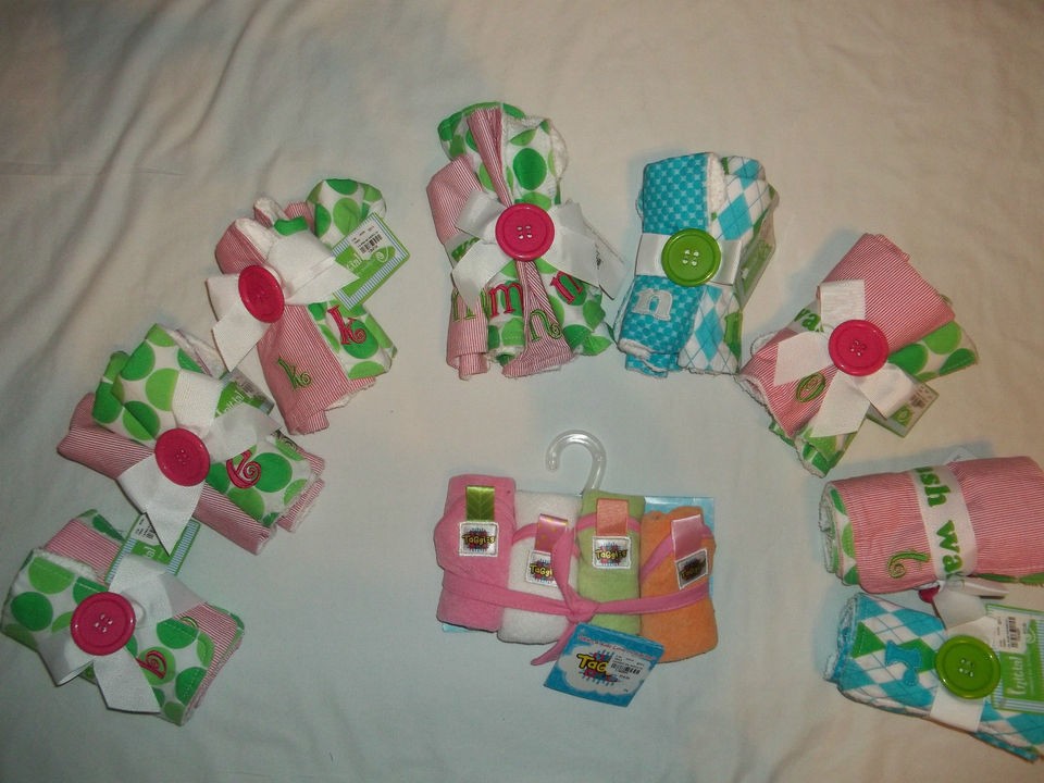   PACK TERRY BABY INITIAL WASHCLOTHS 2 STYLES LETTER B E K M N O R T