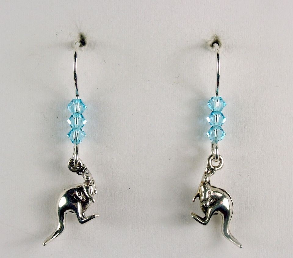   silver tiny kangaroo dangle earrings  marsupial, Australia, kangaroos