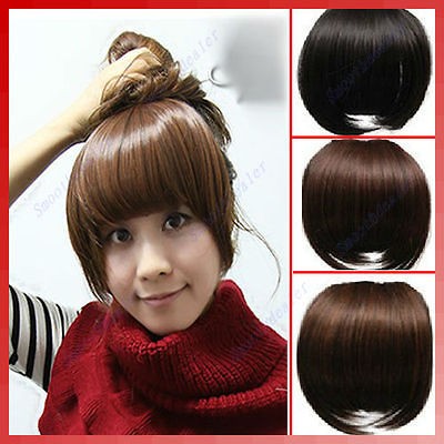 New Fashion Girls Clip on Front Neat Bang Fringe Hair Extensions 4 