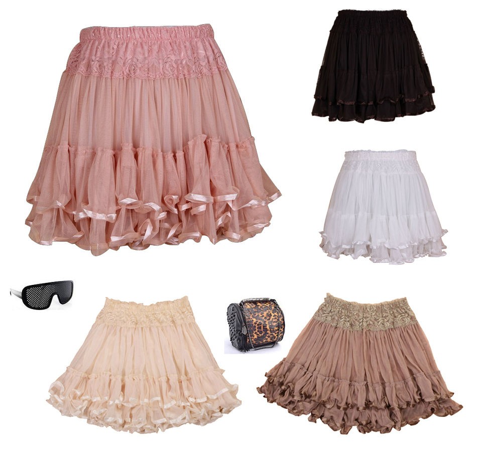 Romantic Lace Lady Skirt Elastic Waistband Mesh Printing Tulle 