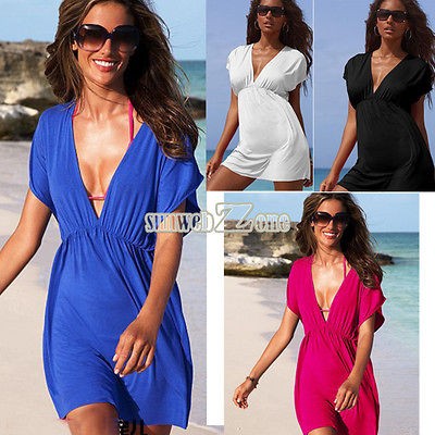 S0BZ New Women Deep V Neck Beach Swimwear Bikini Stretchy Cover Up 