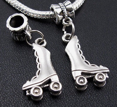 6pcs Tibetan Silver Roller Skates Dangle European Beads Fit Charm 