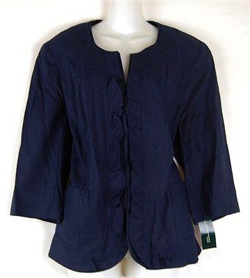 RWW~New Plus Size 1X 3X Navy Ruffle Pocket 3/4 Slv Blazer Jacket Harve 