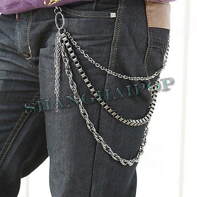 Silver Belt Wallet Purse Chains Metal Keyring Biker Security Snatch 