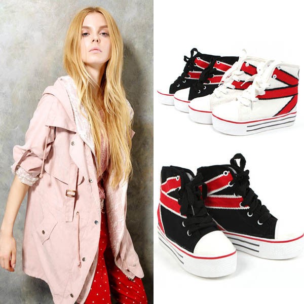 Women Fashion Olympic Games Union Jack UK Flag Style Canvas Platform 