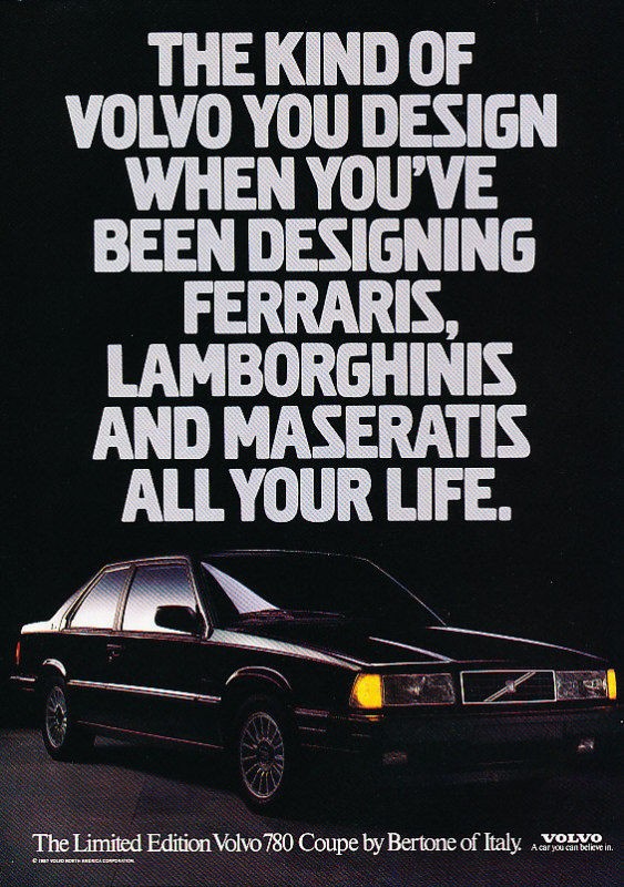 1987 Volvo 780 Bertone Classic Vintage Advertisement Ad