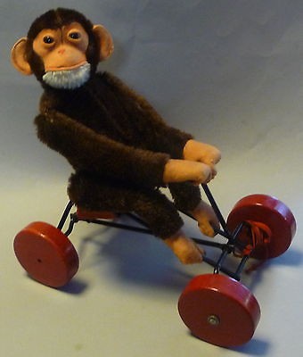 STEIFF JACKO MONKEY RIDING ON TRIKE 1948 US ZONE PULL TOY GERMAN N R