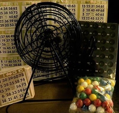 TABLETOP BLACK BINGO CAGE W/ ACCESSORIES & 2000 CARDS