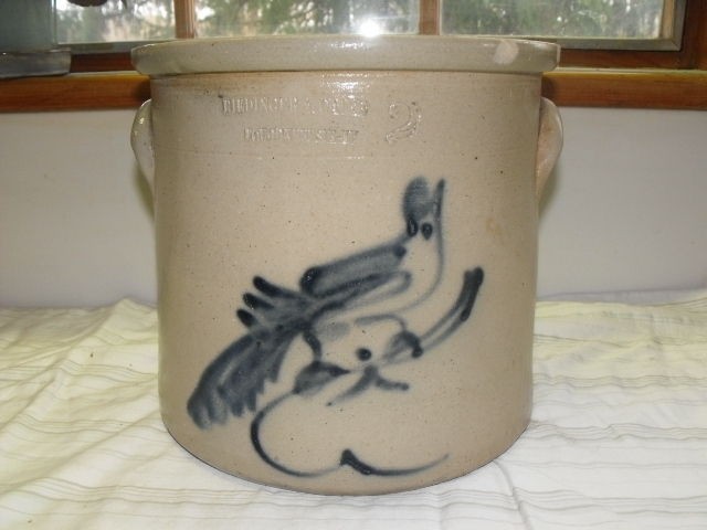   NY  RIEDINGER & CAIRE 2 GALLON CROCK W/ BLUE BIRD  Stoneware