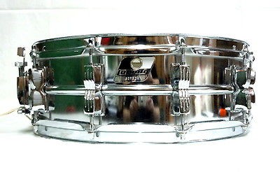 VINTAGE 1980S LUDWIG BLACK/WHITE BADGE 14 x 5 STEEL SNARE DRUM (CH)