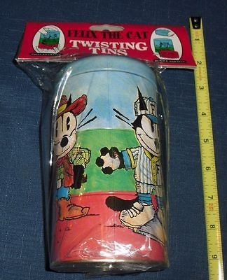VINTAGE *FELIX THE CAT* TWISTING TIN CANS TOY NEW SEALED IN PACKAGE 
